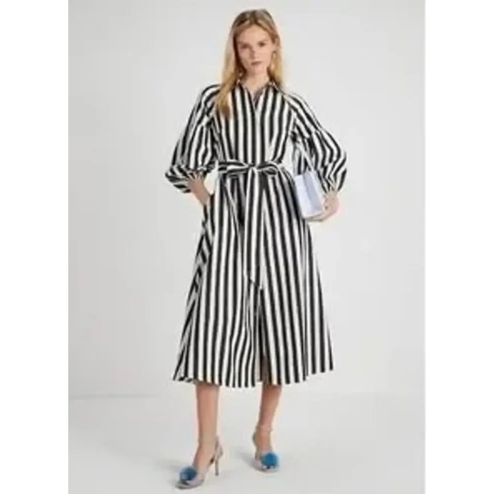 Kate Spade New York Striped Puff Sleeve Midi Shirtdress Black White XXL